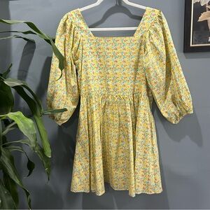 Storia Ditsy Floral Print Square Neck Baby Doll Mini Dress Size S Cottage